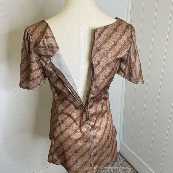 Vintage 1980's His for Her Women's Size 14 Brown Anchor Print Back Zipper Top - Picture 7 of 11